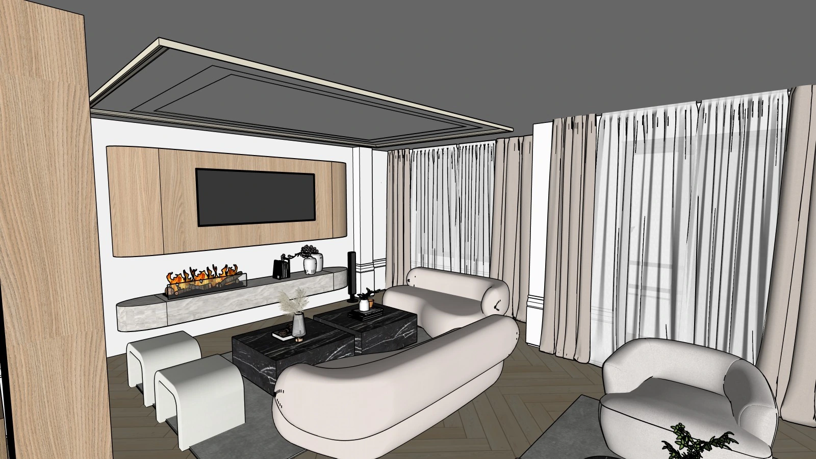 Diseño 3D del mismo salón