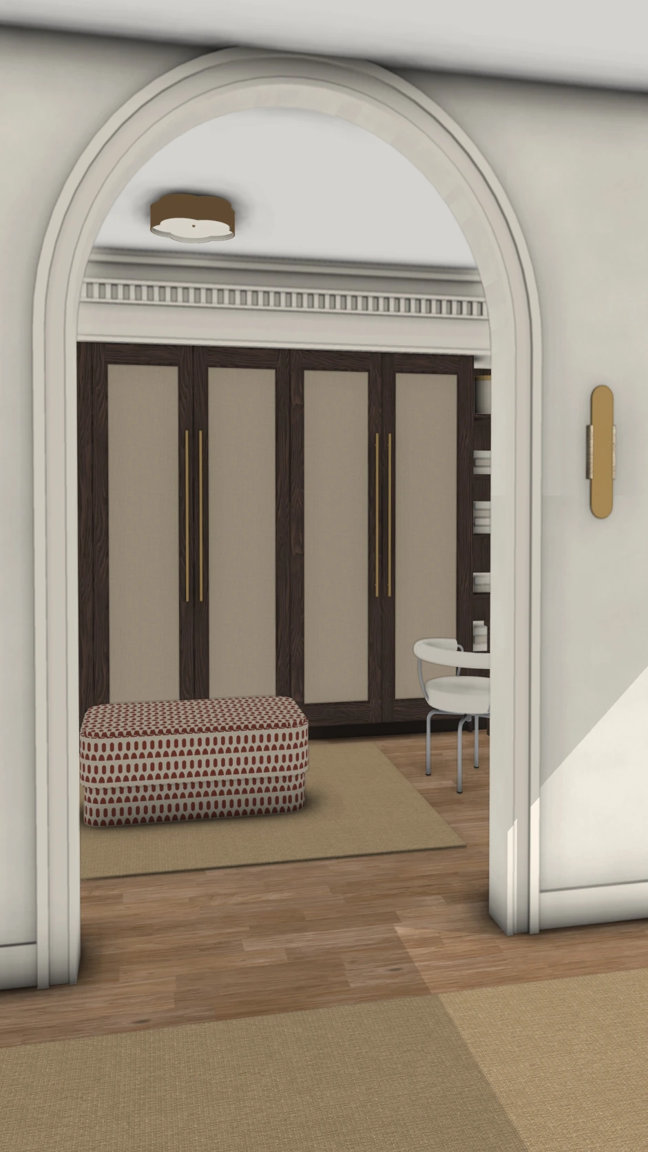 Diseño 3D del mismo vestidor con arco